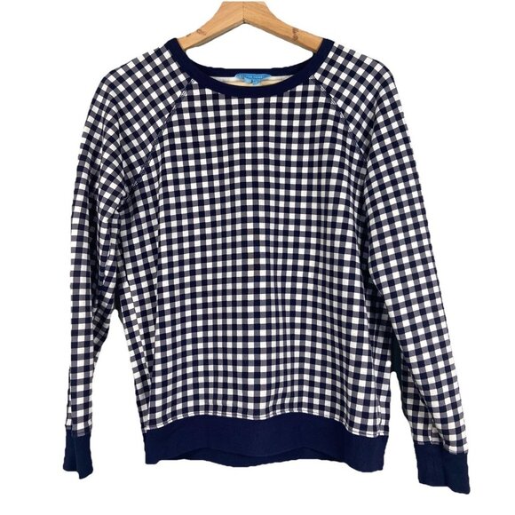 Draper James Natalie Sweatshirt Gingham Navy White Size M Checked Preppy Coastal - Picture 3 of 11